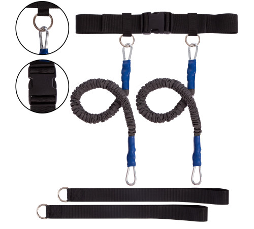 Поводок-амортизатор для скоростных тренировок SP-Planeta JUMPING EXERCISER длина жгутов 52см черный-голубой
