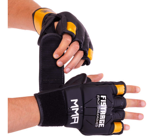 Рукавиці для змішаних єдиноборств MMA FISTRAGE S-XL чорний-золотий