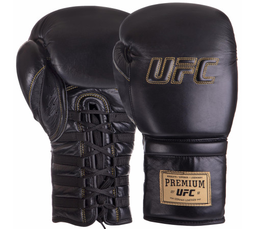 Рукавиці боксерські на шнурівці шкіряні UFC PRO Prem Lace Up 18унцій чорний