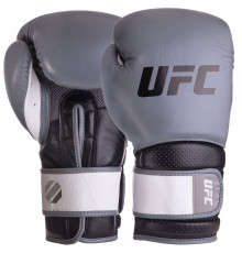 Рукавиці боксерські на липучці шкіряні UFC PRO Training 16унцій сірий-чорний