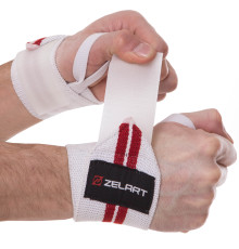 Бинти кистьові для жиму STRENGTH WRIST WRAPS Zelart 2штуки білий-червоний