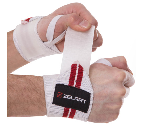 Бинти кистьові для жиму STRENGTH WRIST WRAPS Zelart 2штуки білий-червоний