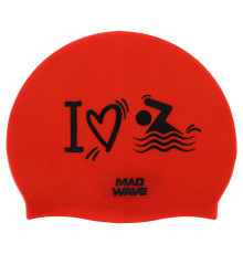 Шапочка для плавання силіконова для дорослих MadWave LOVE SWIMMIMG червоний