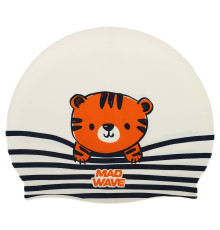 Шапочка для плавання силіконова юніорська MadWave Junior TIGER білий