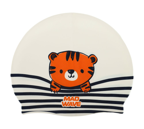Шапочка для плавання силіконова юніорська MadWave Junior TIGER білий