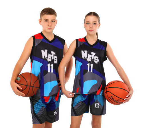 Форма баскетбольная детская NBA клуб Nets 11 S-2XL серый-черный-голубой