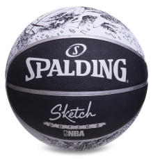 М'яч баскетбольний гумовий SPALDING Sketch Series розмір 7 чорний-білий