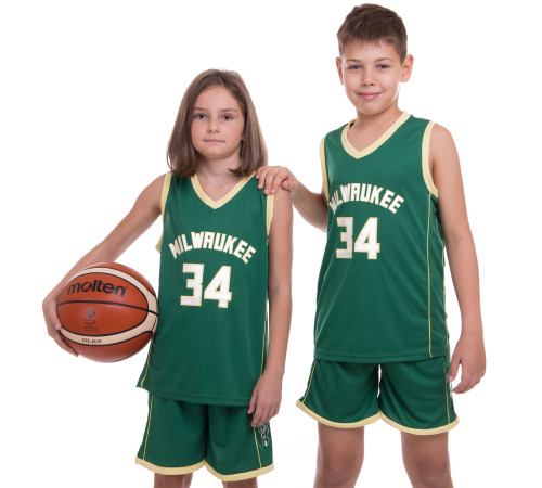 Форма баскетбольная детская NBA клуб Milwaukee Bucks 34 S-2XL зеленый-желтый
