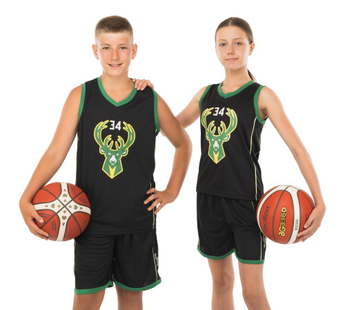 Форма баскетбольная детская NBA клуб Milwaukee Bucks 34 S-2XL черный-зеленый