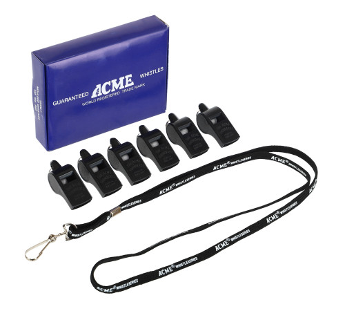 Свисток спортивний суддівський пластиковий зі шнурком ACME чорний