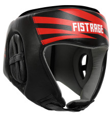 Шолом боксерський відкритий шкіряний FISTRAGE RAGE S-XL чорний-червоний