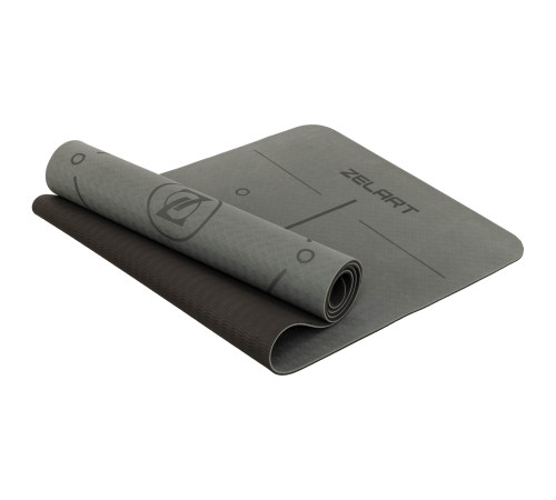 Килимок для йоги та фітнесу TPE двошаровий Zelart (MD9038) 183x61x0,6см сірий