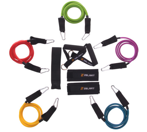 Еспандер багатофункціональний для фітнесу 5 джгутів Zelart Resistance Band в чехле різнокольоровий