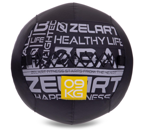 М'яч набивний медичний для кросфіту WALL BALL Zelart 9кг чорний