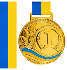 Медаль спортивна зі стрічкою SP-Sport UKRAINE з українською символікою ø6,5см золото, срібло, бронза