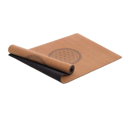 Килимок для йоги Пробковий каучуковий двошаровий Yoga mat Record 183x61мx0.4cм з принтом Мандала коричневий