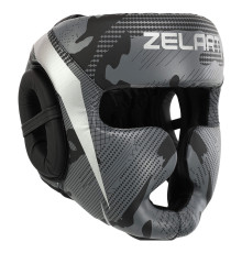 Шлем боксерский с полной защитой PU Zelart S-XL черный-серый