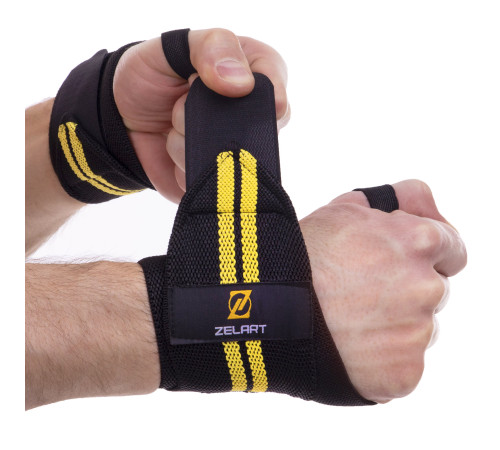 Бинти кистьові для жиму STRENGTH WRIST WRAPS Zelart 2штуки чорний-жовтий