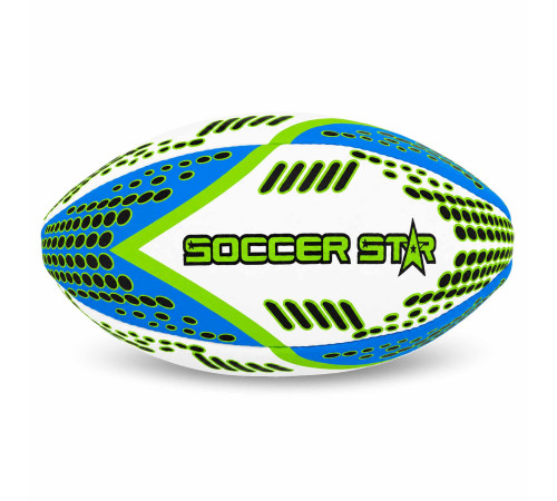М'яч для регбі SOCCER STAR №4 білий-синій-салатовий