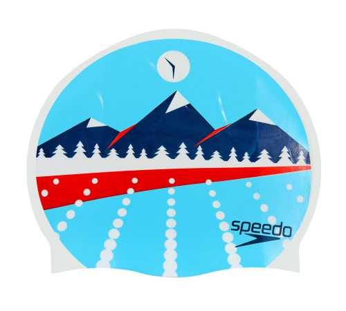 Шапочка для плавання силіконова для дорослих SPEEDO SLOGAN PRINT LIGHT ADRIATIC блакитний