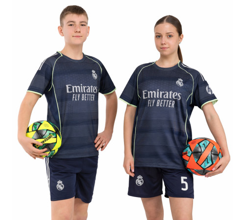 Форма футбольная детская с символикой футбольного клуба REAL MADRID BELLINGHAM 5 гостевая 2026 SP-Sport 20-30 темно-синий