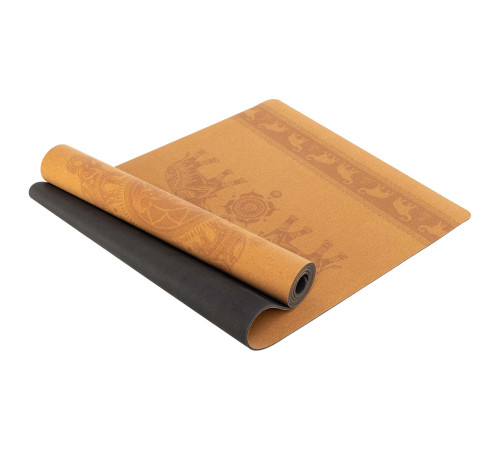Килимок для йоги Пробковий каучуковий двошаровий Yoga mat Record 183x61мx0.4cм з принтом Марш Слонів коричневий