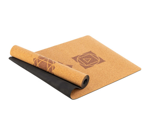 Килимок для йоги Пробковий каучуковий двошаровий Yoga mat Record 183x61мx0.4cм з принтом Чакри коричневий