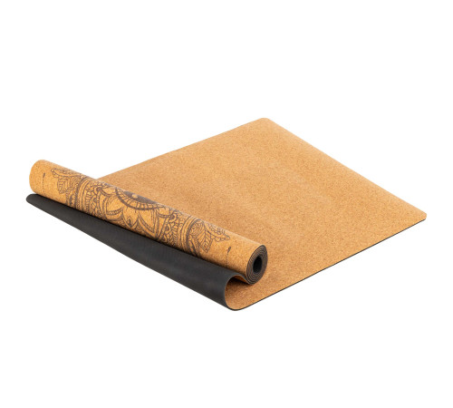 Килимок для йоги Пробковий каучуковий двошаровий Yoga mat Record 183x61мx0.4cм з принтом Хамса коричневий