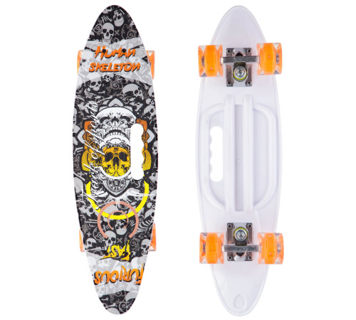 Пенні борд Penny Board круїзер пластиковий з колесами які світяться та ручкою для перенесення 24" SP-Sport чорний-білий