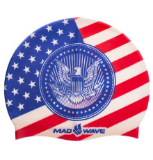 Шапочка для плавання силіконова для дорослих MadWave USA синій-червоний