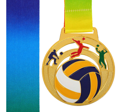 Медаль спортивна зі стрічкою кольорова тематична SP-Sport Волейбол ø6,5см золото