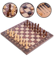 Шахи шашки нарди 3 в 1 набір настільних ігор дерев'яні на магнітах Xinliye розмір 39см x 39см