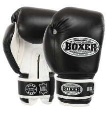 Рукавиці боксерські на липучці шкіряні BOXER 10-12унцій кольори в асортименті