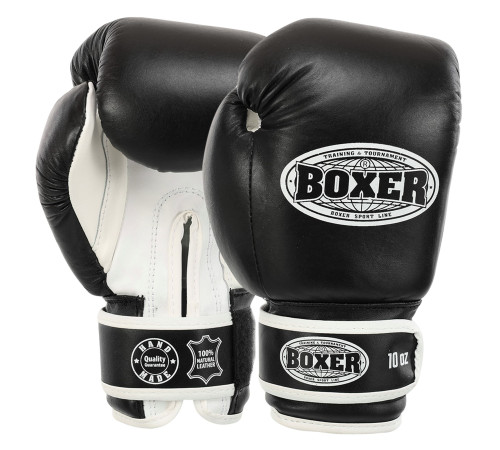 Рукавиці боксерські на липучці шкіряні BOXER 10-12унцій кольори в асортименті