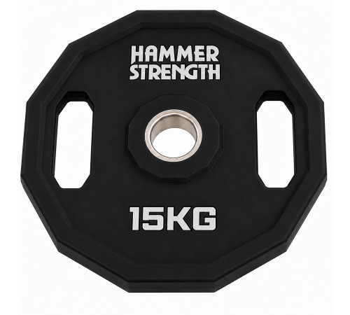 Млинці диски поліуретанові 2 Handle металева втулка HAMMER STRENGHT ø50мм 15кг чорний