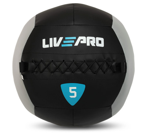 М'яч набивний медичний для кросфіту WALL BALL LiveUp 5кг чорний-сірий