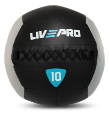 М'яч набивний медичний для кросфіту WALL BALL LiveUp 10кг чорний-сірий