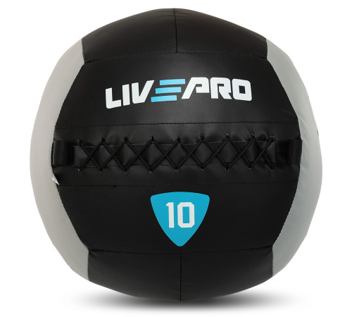 Мяч набивной медицинский для кроссфита WALL BALL LiveUp 10кг черный-серый