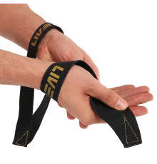 Лямки для тяги вісімки Figure 8 для штанги та важких тренувань POWER STRAP LiveUp 2шт чорний-золотий