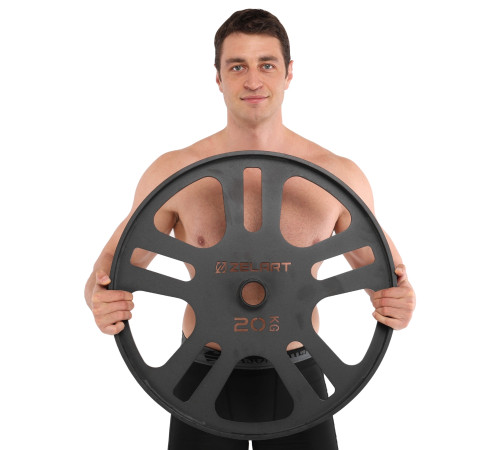 Млинці диски сталеві для станової тяги Deadlift Pulling Weight Plates Zelart 20кг чорний