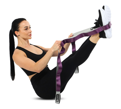 Стрічка стропа з петлями для розтяжки STRETCHING STRAP EZOUS 10 петель сірий-фіолетовий