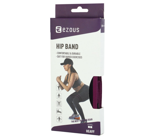 Гумка тканинна для вправ стрічка опору LOOP BANDS KNITTING HIP BAND EZOUS чорний-фіолетовий