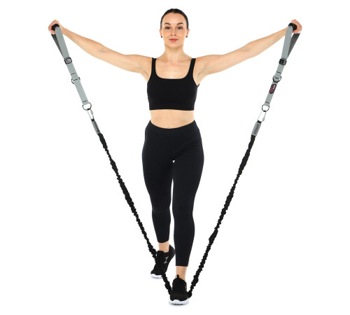 Еспандер трубчастий з карабіном у захисному рукаві RESISTANCE TUBE WITH COVER EZOUS навантаження середнє чорний
