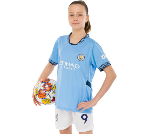 Форма футбольная детская с символикой футбольного клуба MANCHESTER CITY HAALAND 9 домашняя 2025 SP-Sport 20-30 голубой-белый