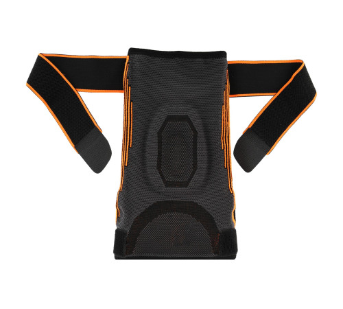 Наколенник эластичный с ребрами жесткости и фиксирующим ремнем EXTREME S-L 1ш черный-оранжевый