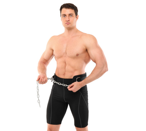 Пояс атлетичний для обтяження текстильний з ланцюгом та карабіном EZOUS DIP BELT спинка-16см чорний
