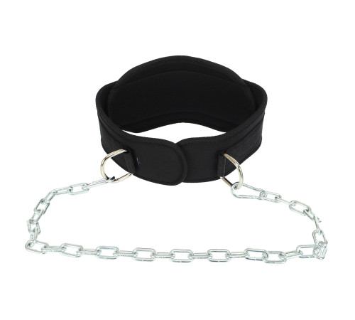 Пояс атлетичний для обтяження текстильний з ланцюгом та карабіном EZOUS DIP BELT спинка-16см чорний