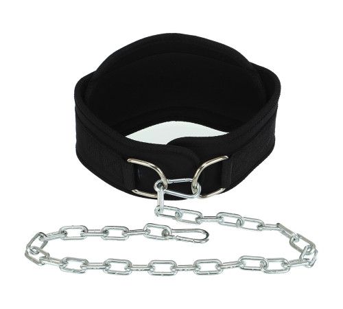 Пояс атлетичний для обтяження текстильний з ланцюгом та карабіном EZOUS DIP BELT спинка-16см чорний