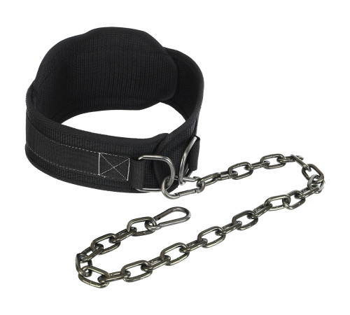 Пояс атлетичний для обтяження текстильний з ланцюгом та карабіном EZOUS DIP BELT SOFT STRAP спинка-16см чорний