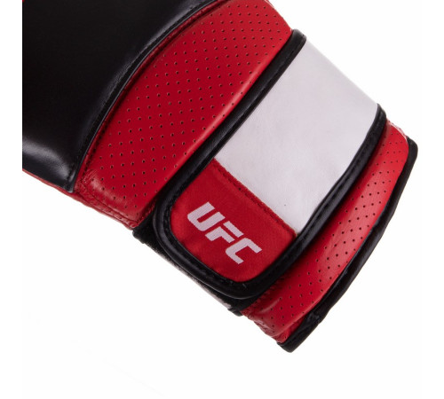 Рукавиці боксерські на липучці шкіряні UFC PRO Training 18унцій червоний-чорний